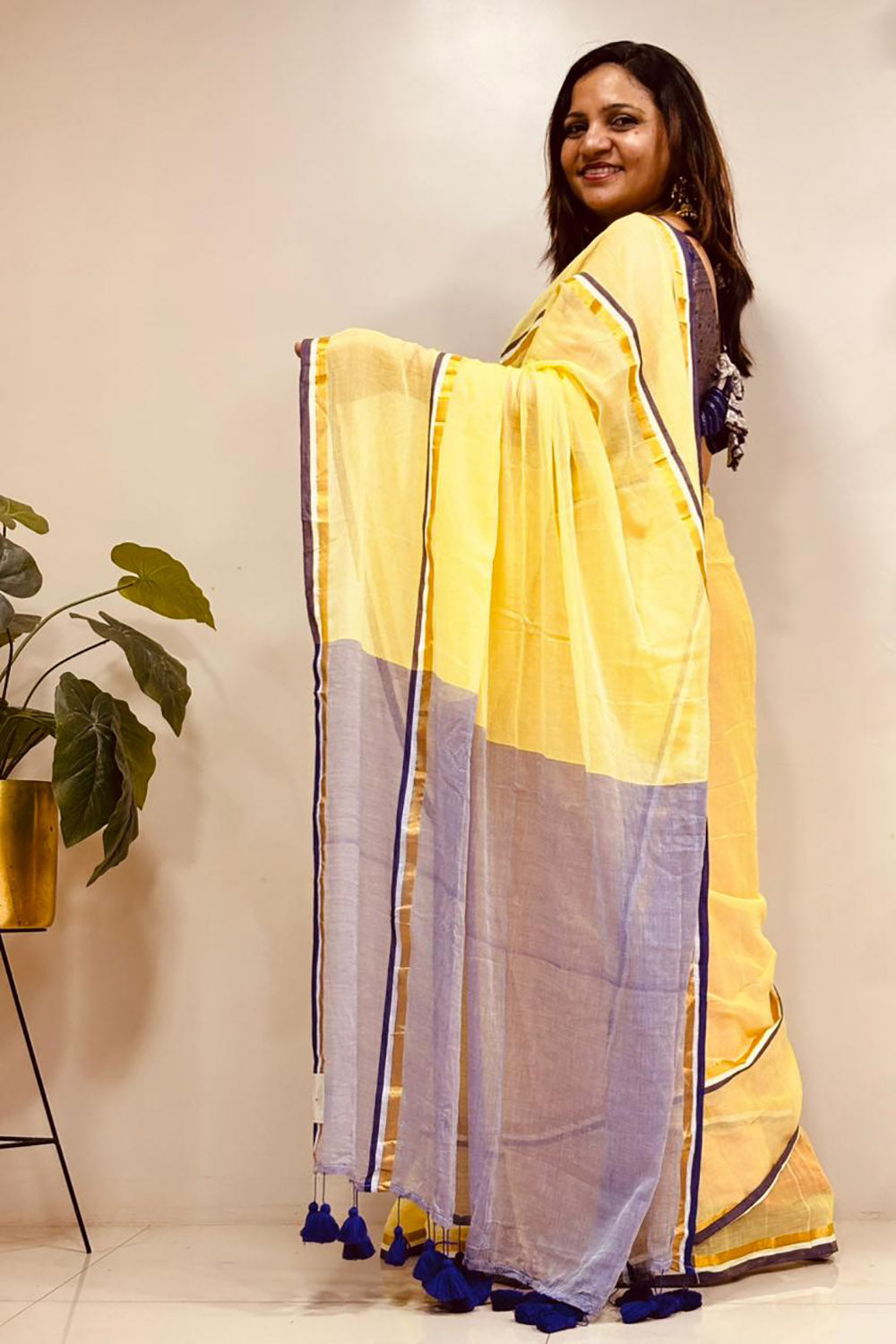 Yellow Bengal Mul Cotton Saree Festive Wear
