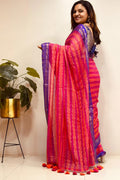 Pink Bengal Mul Cotton Saree Everyday Wear