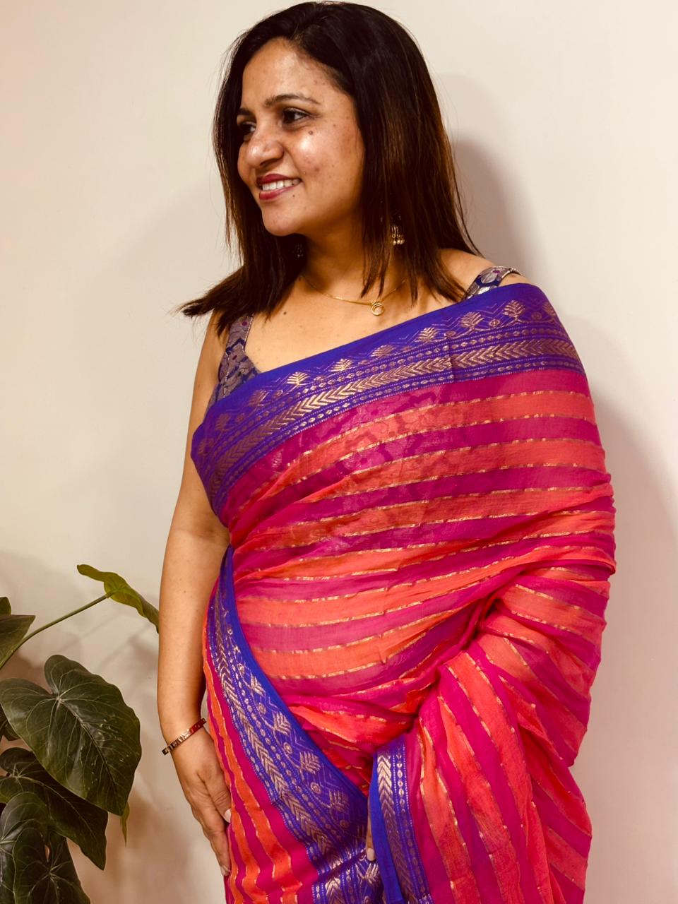 Pink Bengal Mul Cotton Saree Everyday Wear