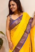 Yellow Bengal Mul Cotton Saree Everyday Wear