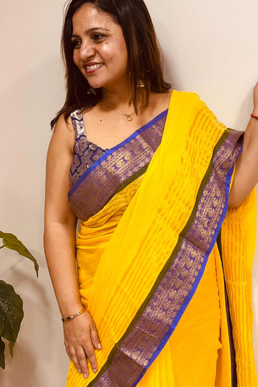 Yellow Bengal Mul Cotton Saree Everyday Wear