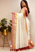 White Bengal Mul Cotton Saree Everyday Wear