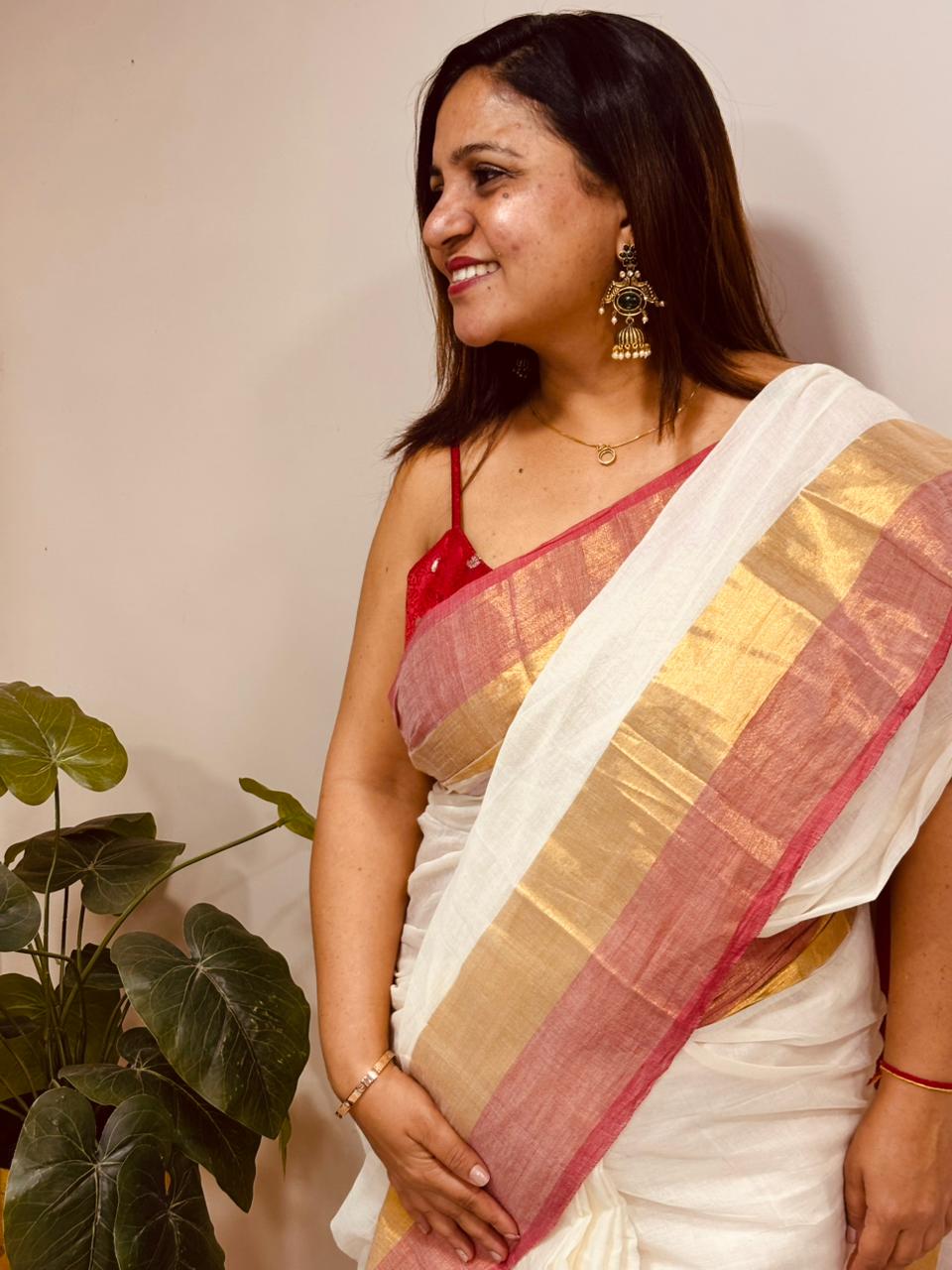 White Bengal Mul Cotton Saree Everyday Wear