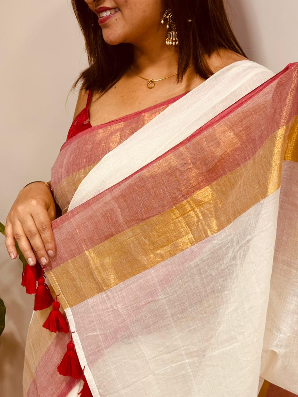 White Bengal Mul Cotton Saree Everyday Wear