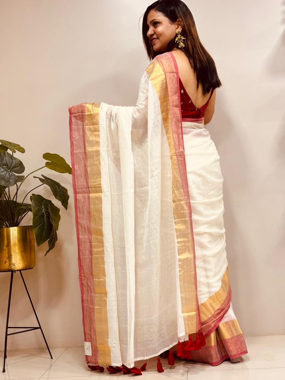 White Bengal Mul Cotton Saree Everyday Wear