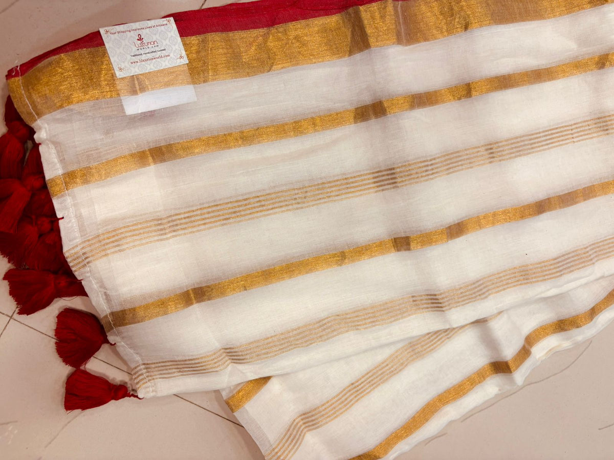 White Bengal Mul Cotton Saree Cultural Wear
