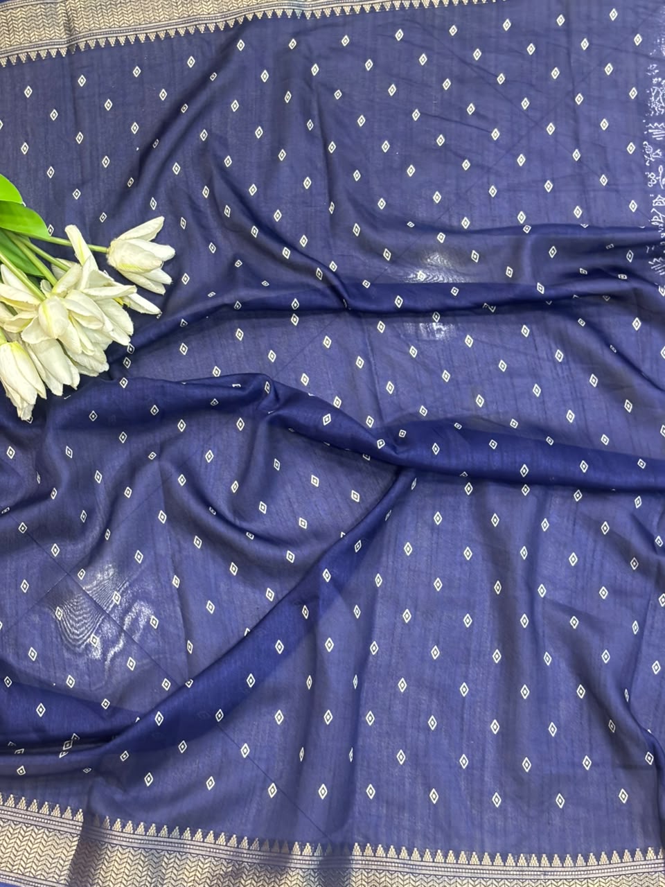 Blue Digital Print Crepe Saree Warli Design Casual Ethnic
