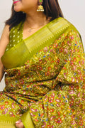 Green Digital Print Crepe Saree Flower Design Festive Ethnic