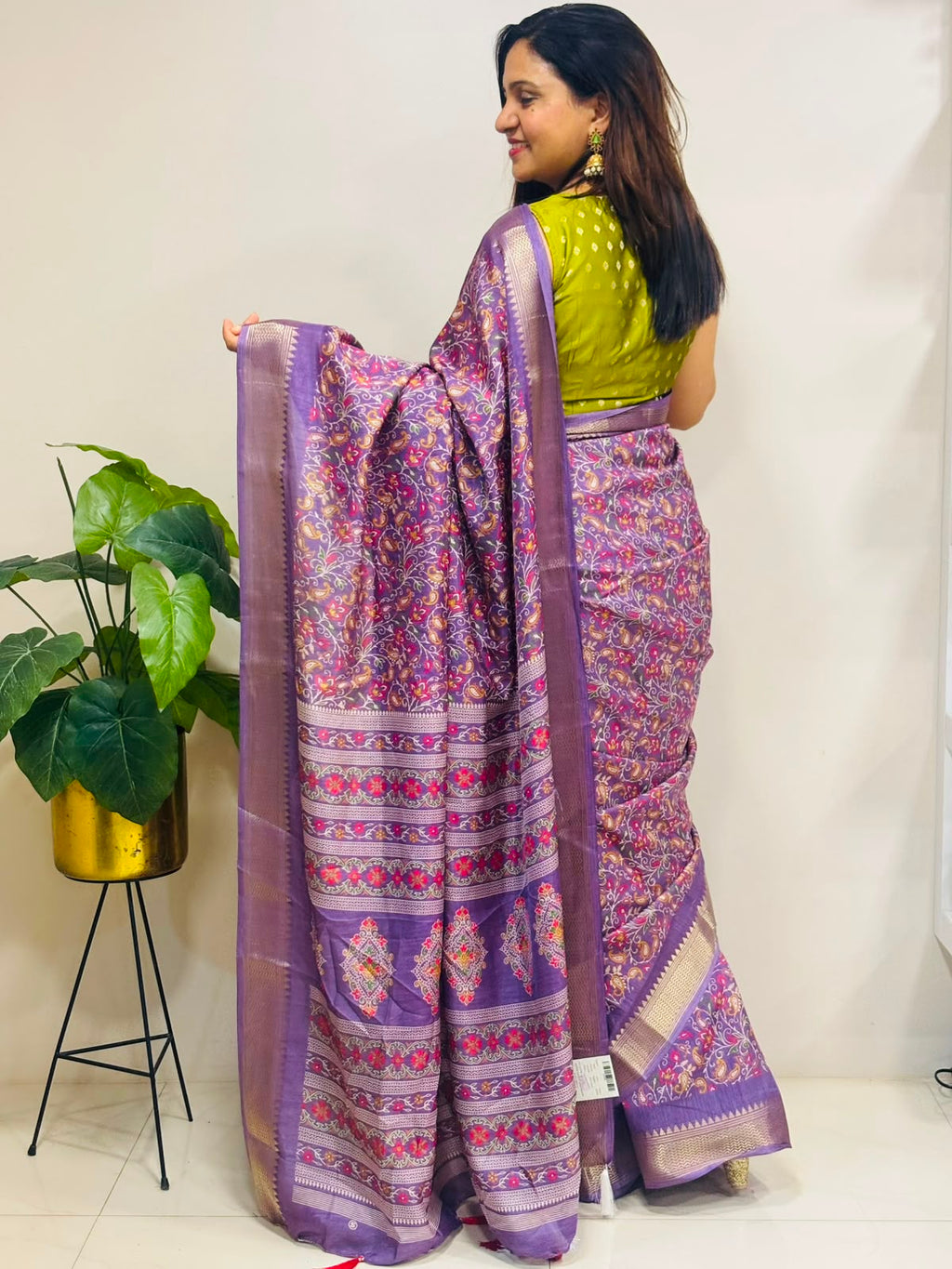 Purple Digital Print Crepe Saree Flower Design Festive Ethnic