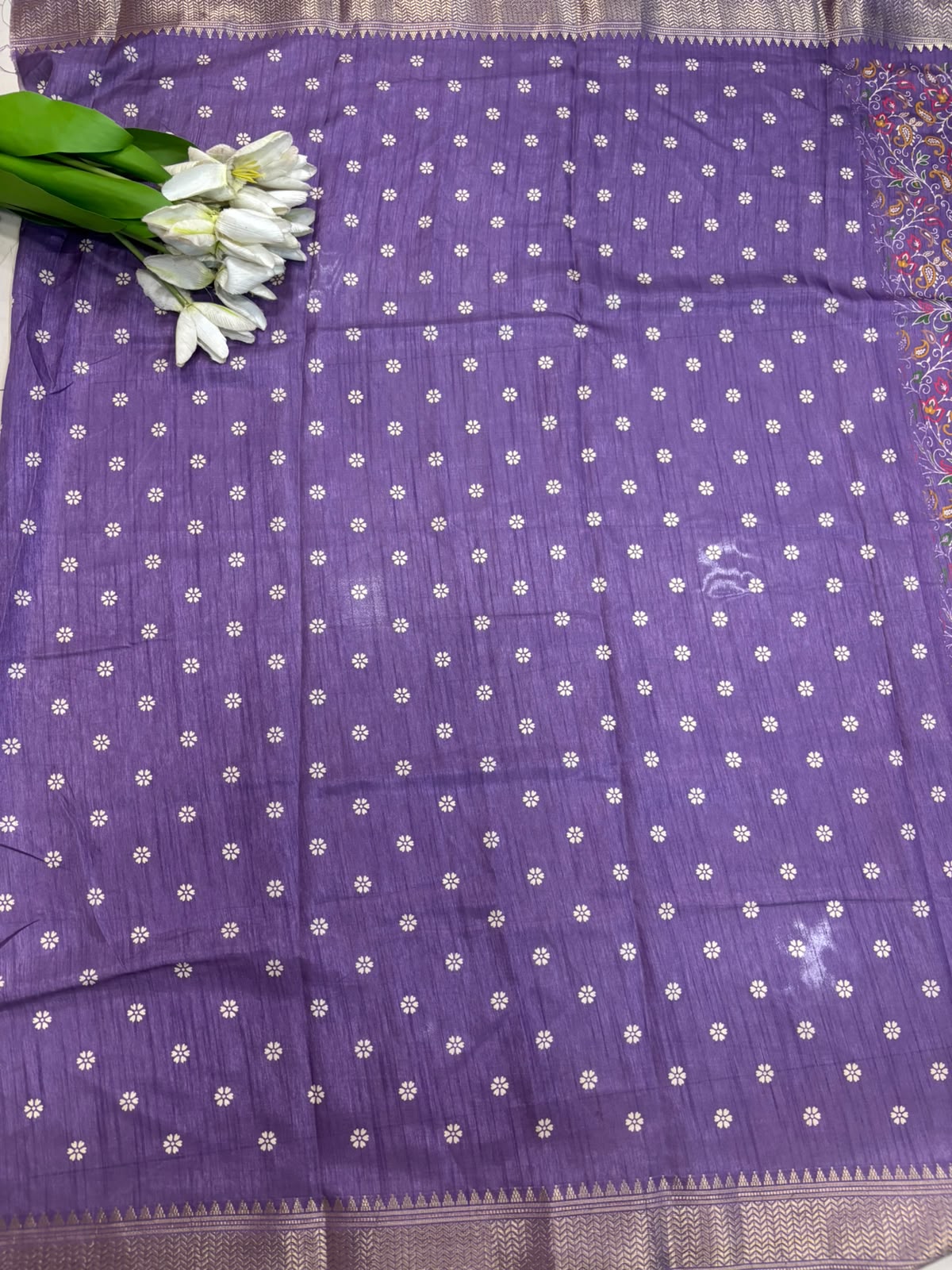 Purple Digital Print Crepe Saree Flower Design Festive Ethnic