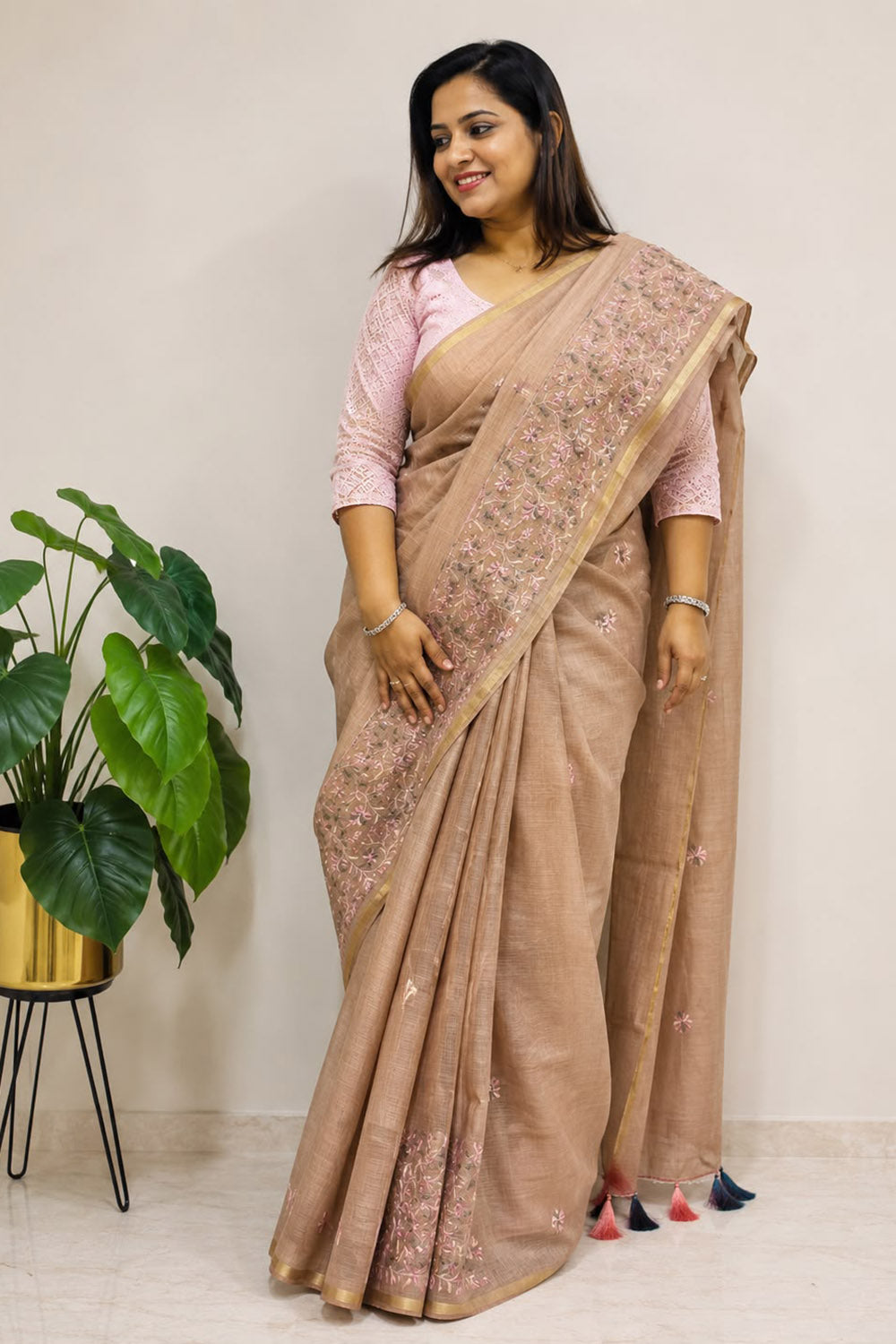 Pastel Trendy Embroidered Cotton Saree