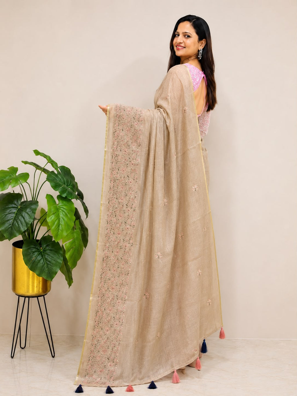 Pastel Trendy Embroidered Cotton Saree