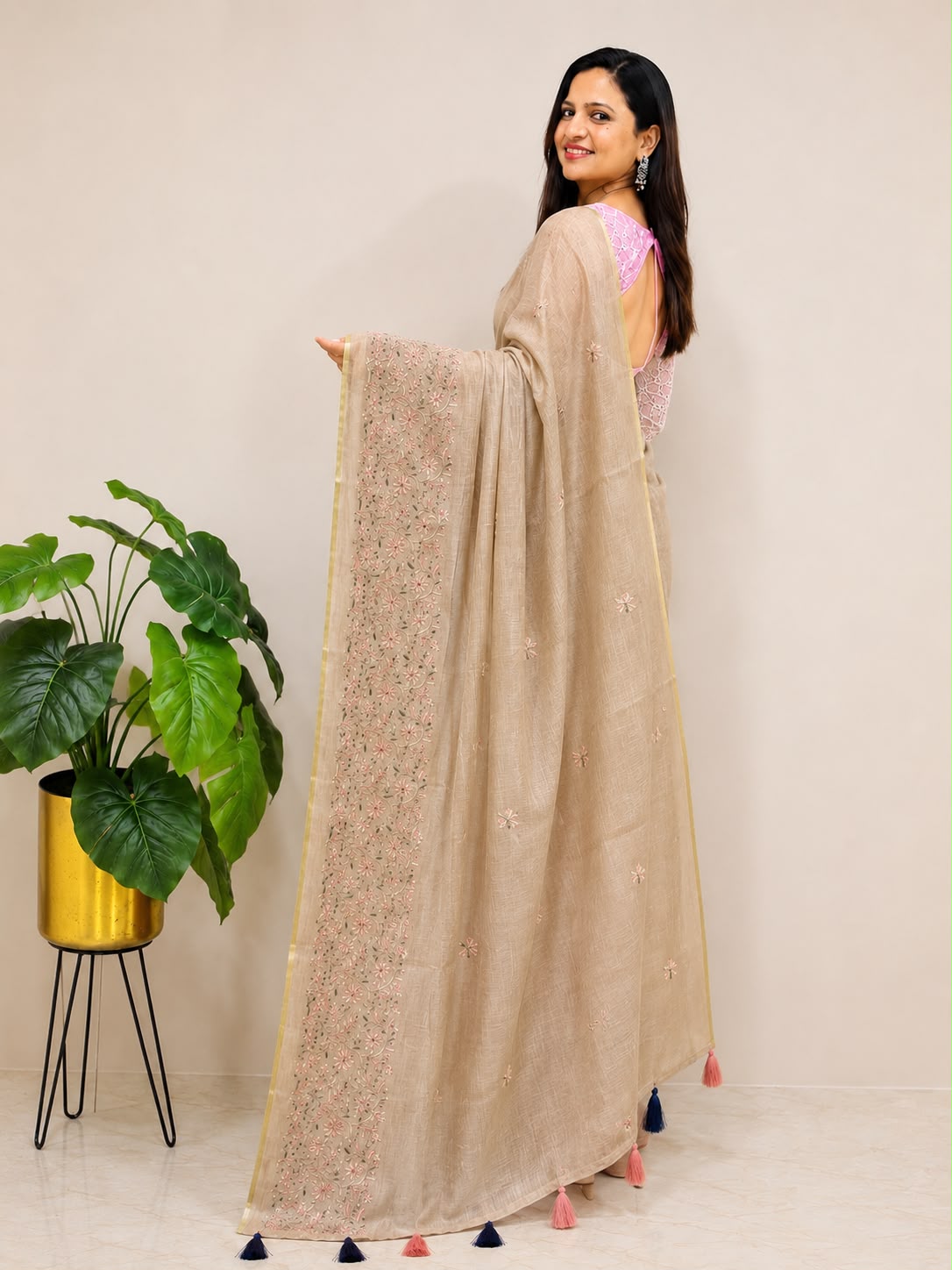 Pastel Trendy Embroidered Cotton Saree