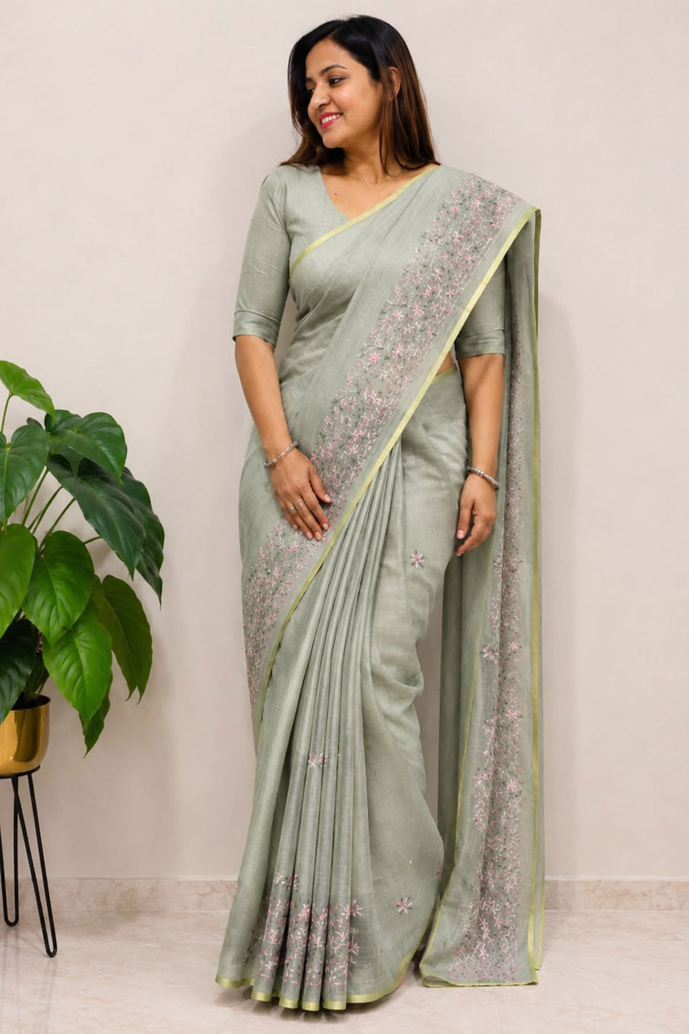 Green Trendy Embroidered Cotton Saree