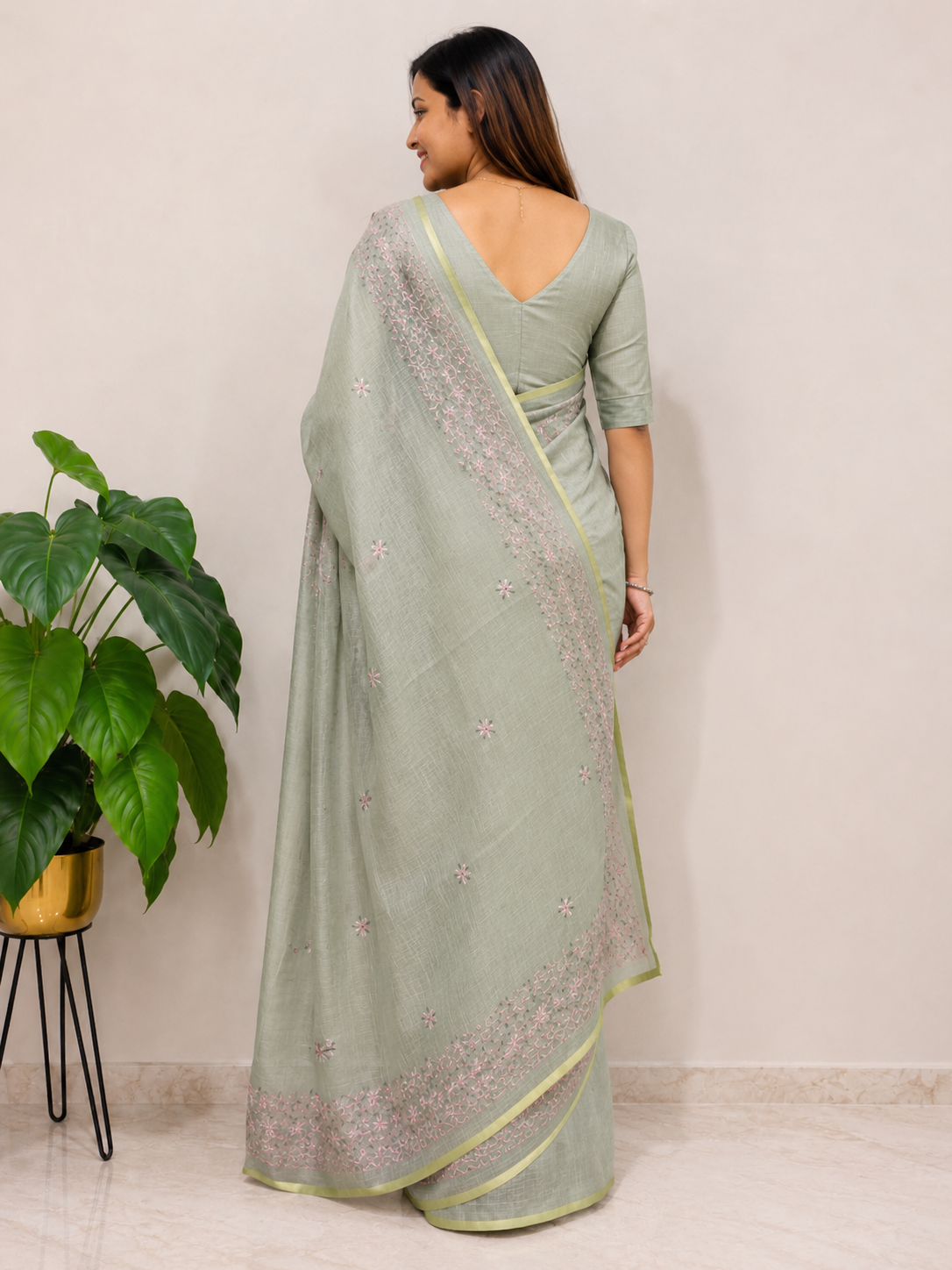 Green Trendy Embroidered Cotton Saree