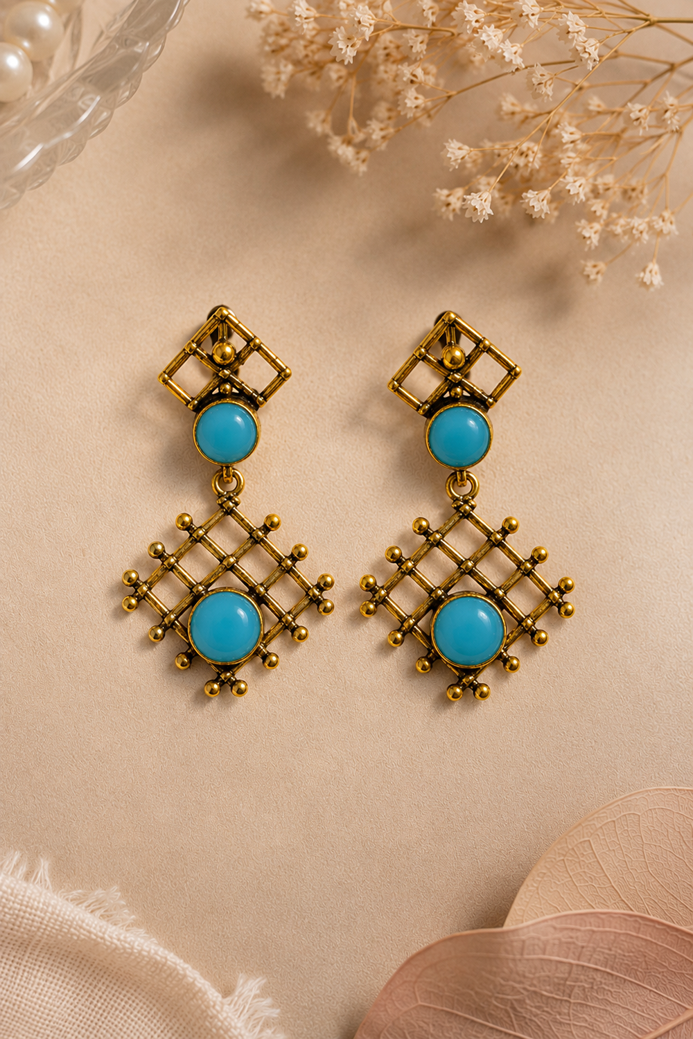 Crystal Stone Geometric Statement Earrings