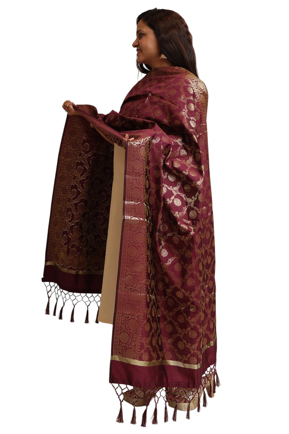 Exquisite Maroon Banarasi Silk Dupatta - Elegant and Luxurious - Taniva