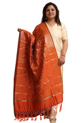 Elegant Orange Banarasi Silk Dupatta - with a beautifully handcrafted matching tassel - Taniva