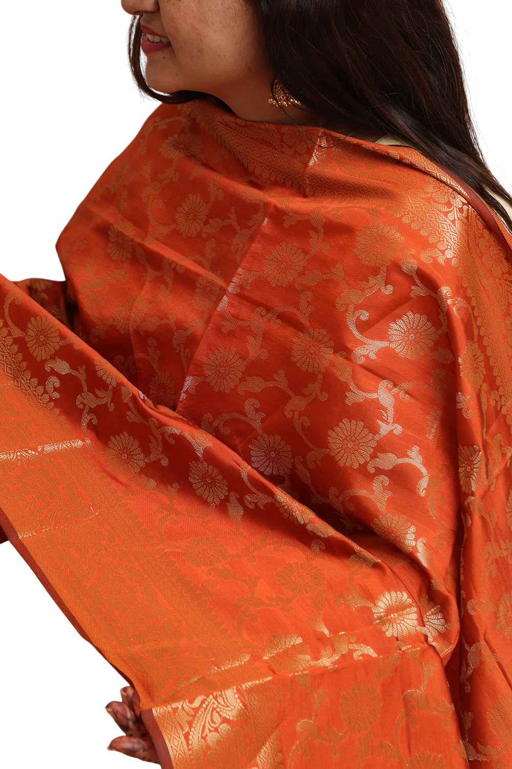 Elegant Orange Banarasi Silk Dupatta - with a beautifully handcrafted matching tassel - Taniva