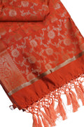 Elegant Orange Banarasi Silk Dupatta - with a beautifully handcrafted matching tassel - Taniva