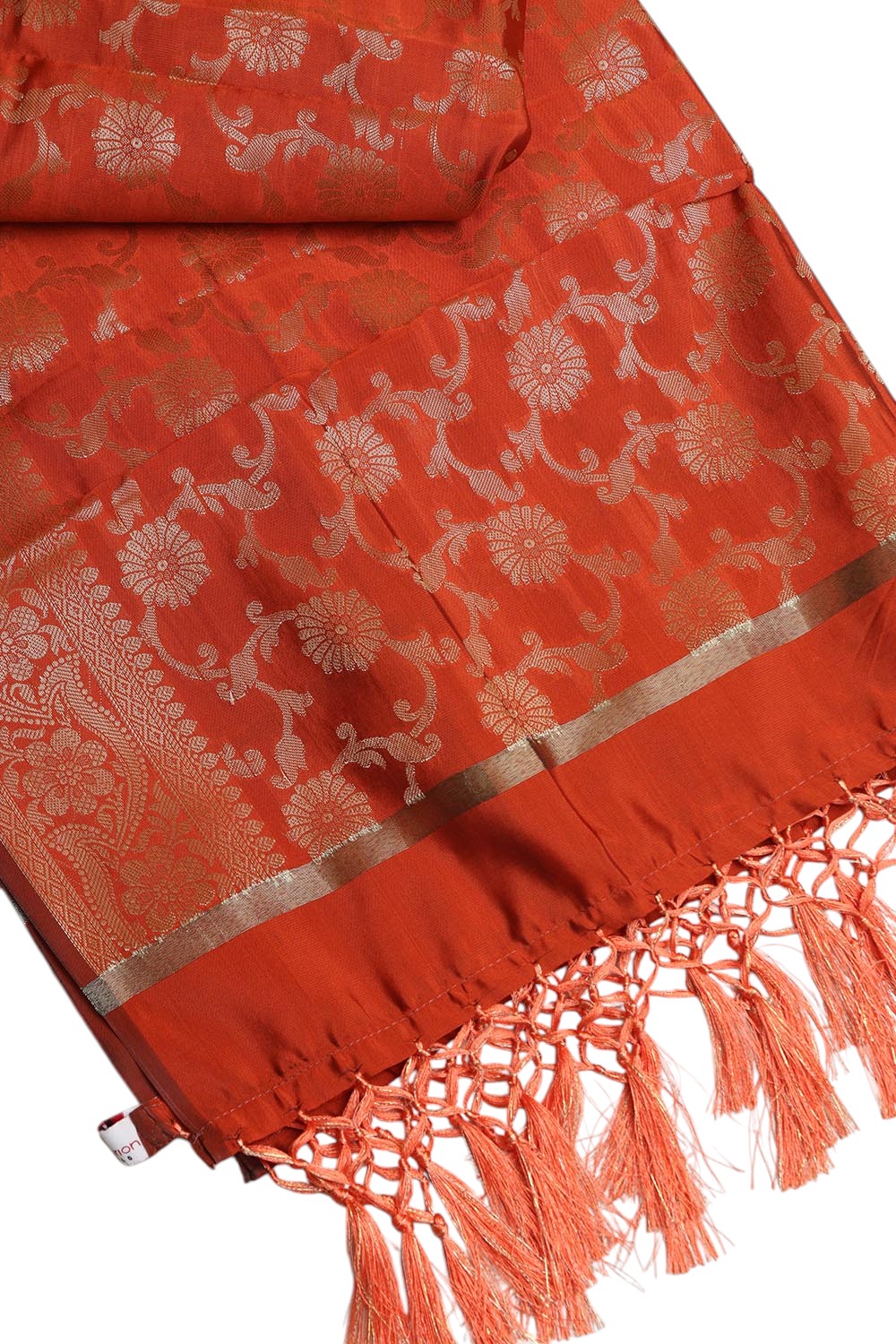 Elegant Orange Banarasi Silk Dupatta - with a beautifully handcrafted matching tassel - Taniva