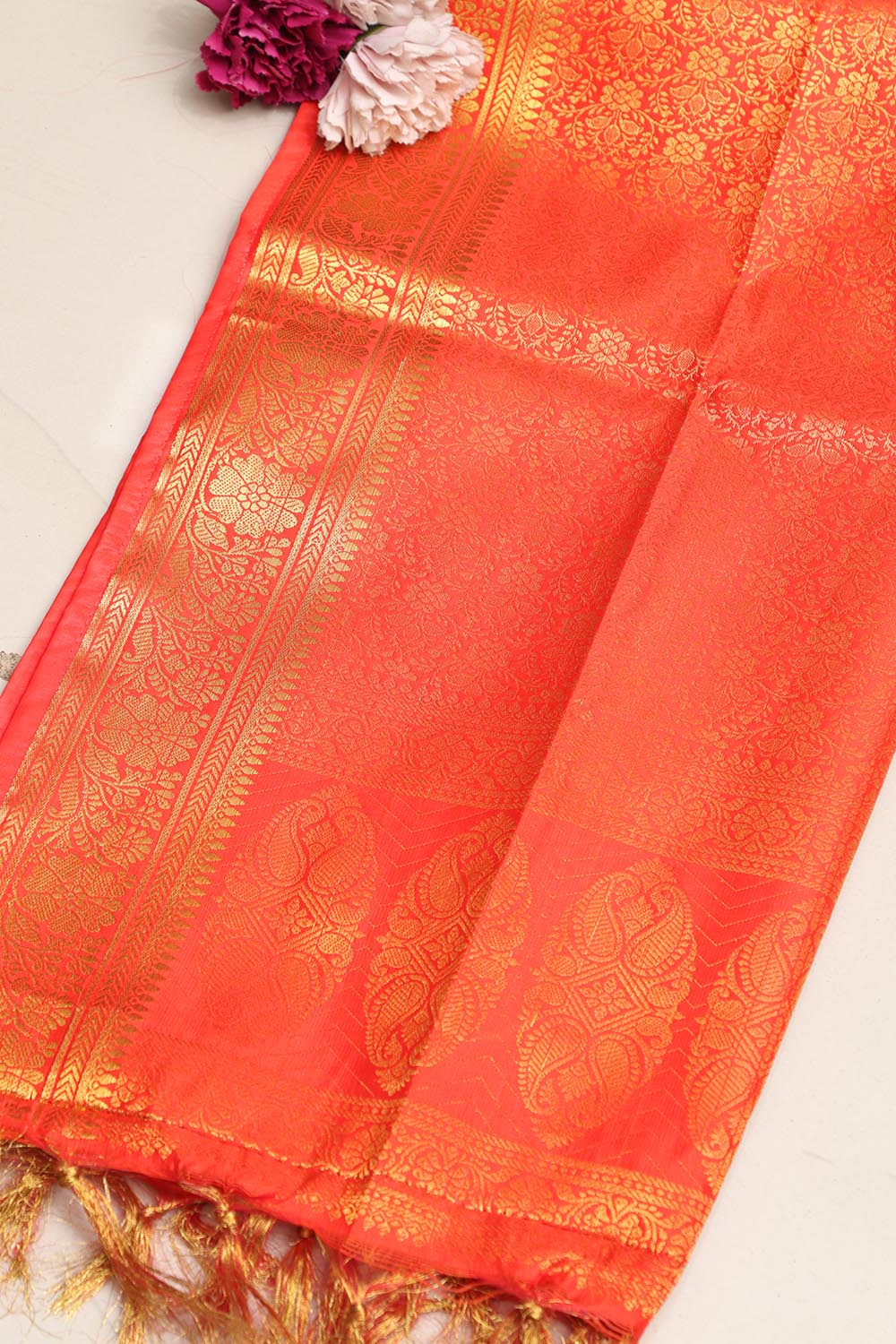 Orange Banarasi Silk Fashion Stole | Stylish Wrap for Festive , College, casual parties, & Night Outs