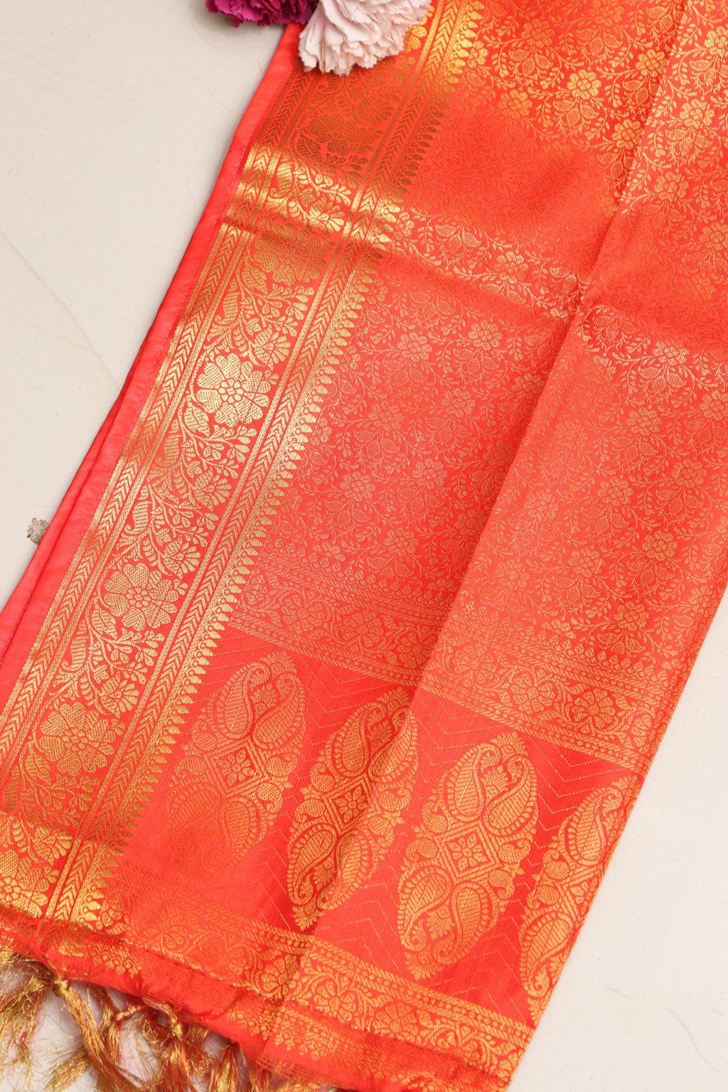 Orange Banarasi Silk Fashion Stole | Stylish Wrap for Festive , College, casual parties, & Night Outs