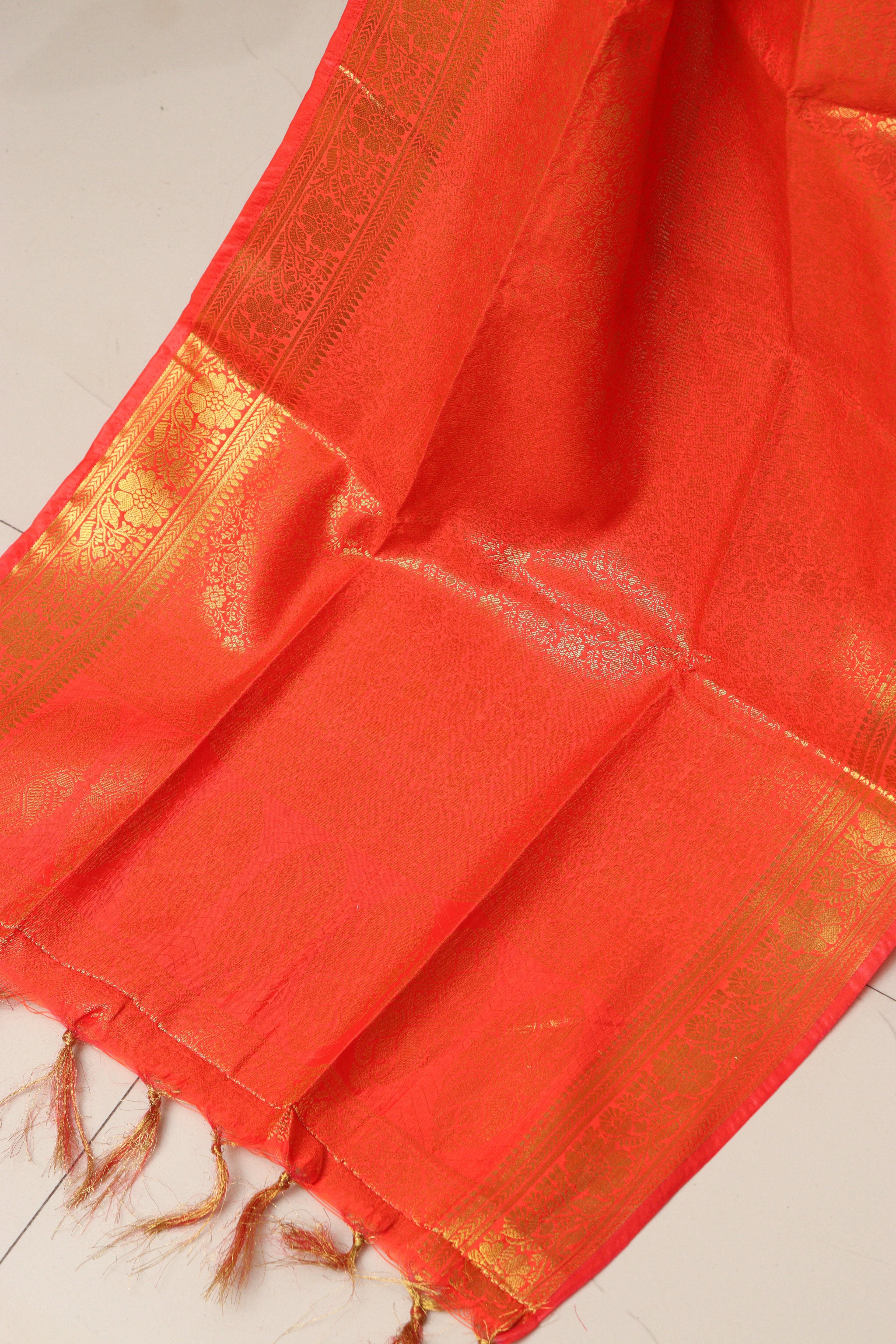Orange Banarasi Silk Fashion Stole | Stylish Wrap for Festive , College, casual parties, & Night Outs