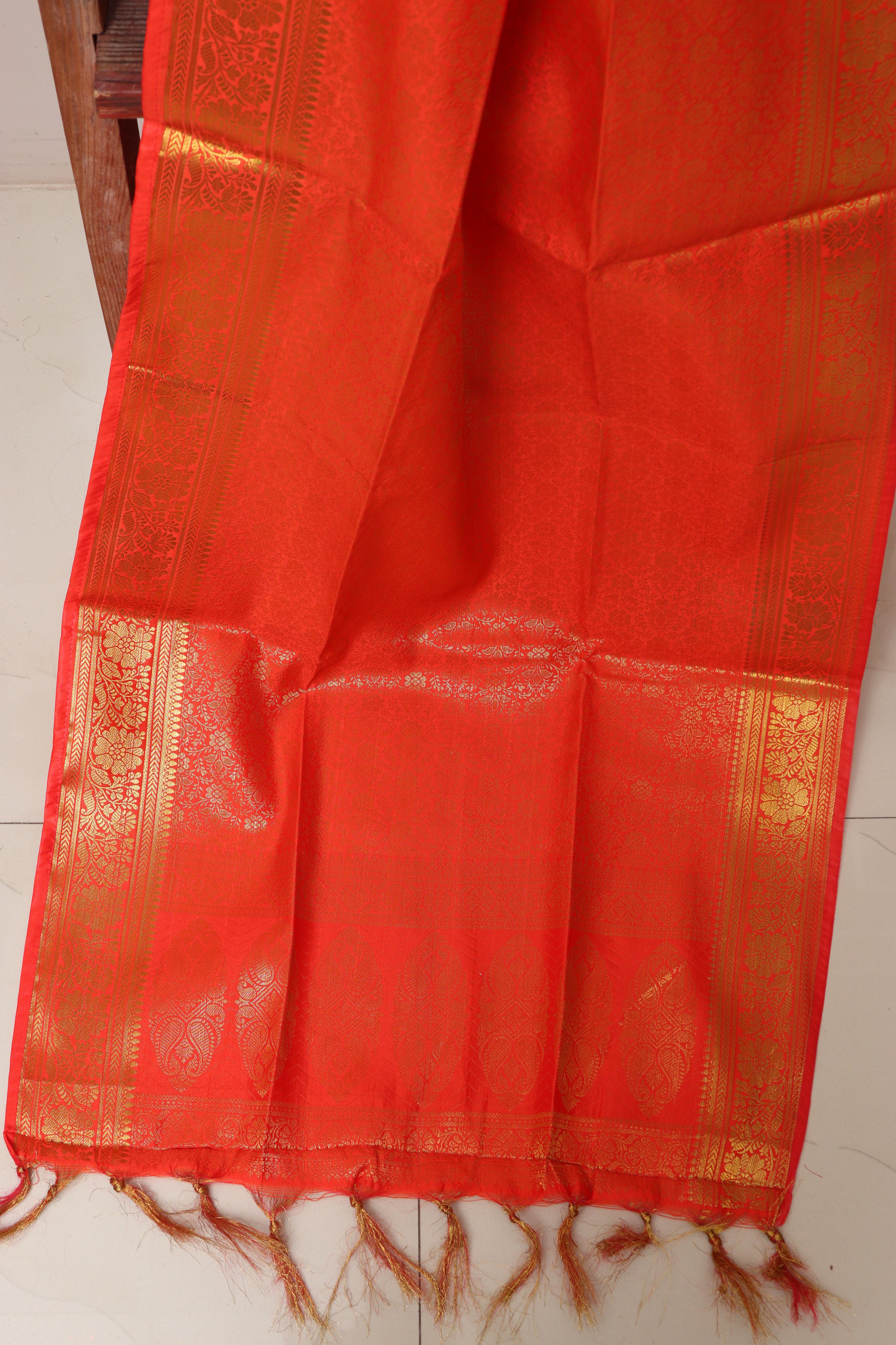 Orange Banarasi Silk Fashion Stole | Stylish Wrap for Festive , College, casual parties, & Night Outs