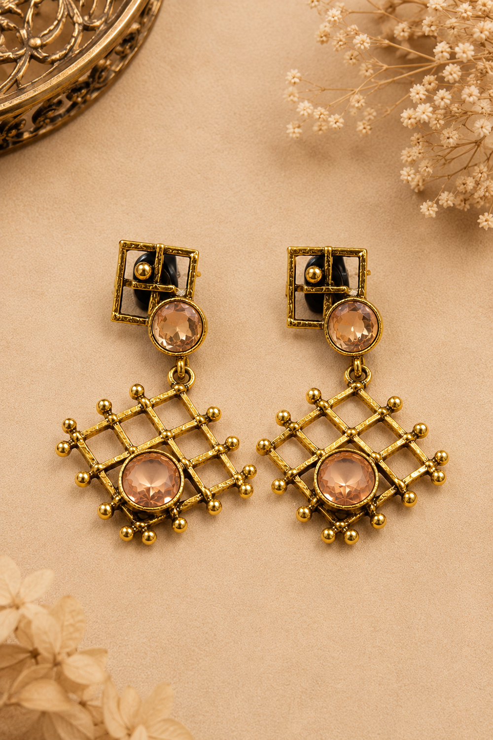Crystal Stone Geometric Statement Earrings