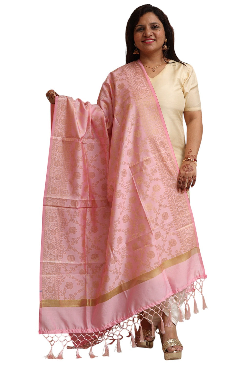Pretty in Pink: Banarasi Silk Dupatta - with a beautifully handcrafted matching tassel - Taniva