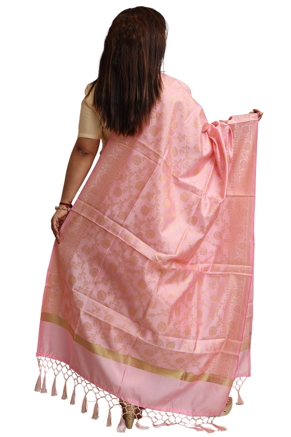 Pretty in Pink: Banarasi Silk Dupatta - with a beautifully handcrafted matching tassel - Taniva
