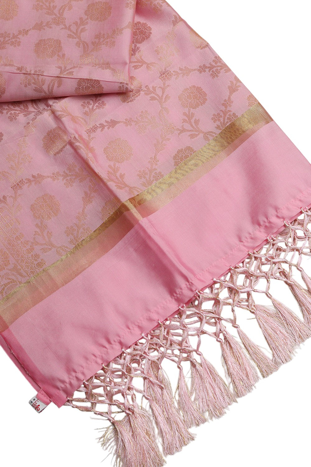 Pretty in Pink: Banarasi Silk Dupatta - with a beautifully handcrafted matching tassel - Taniva