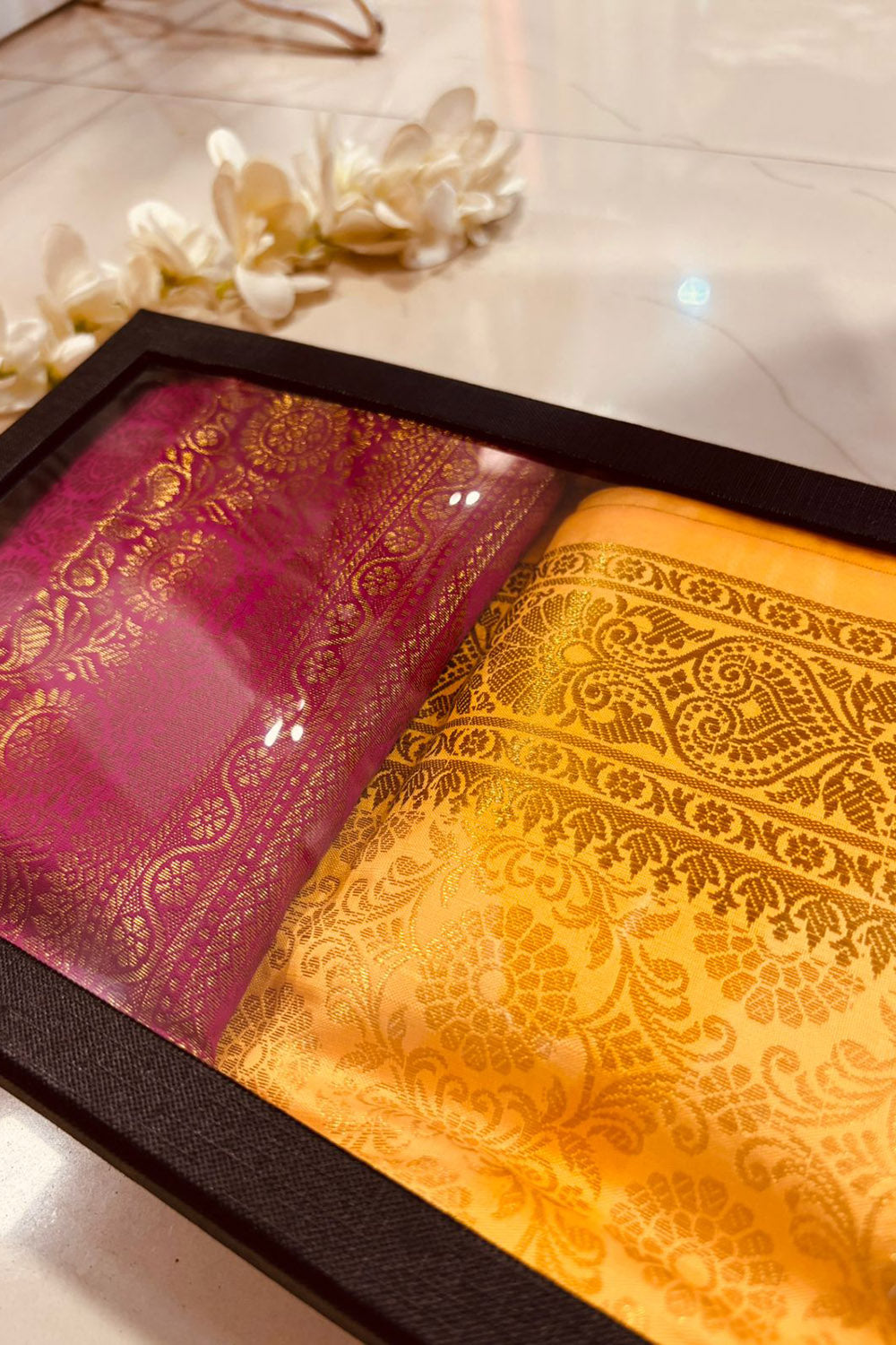 Premium Maroon and Yellow Banarasi Silk Fashion Stole Gift Set of Two Stylish Wrap for Festive | College | Casual | Night Parties