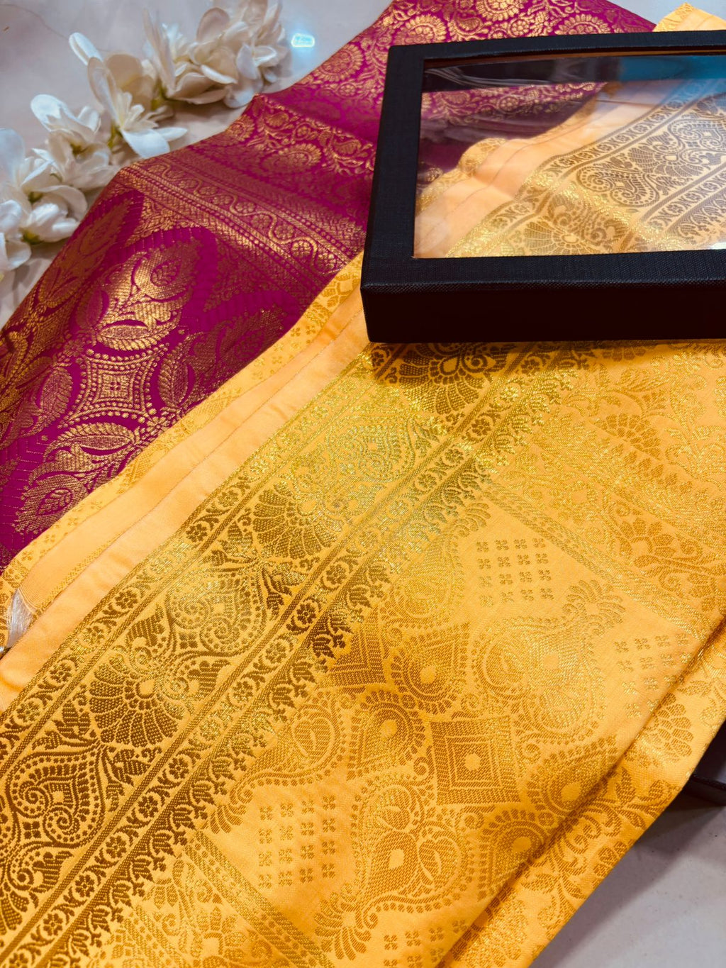 Premium Maroon and Yellow Banarasi Silk Fashion Stole Gift Set of Two Stylish Wrap for Festive | College | Casual | Night Parties