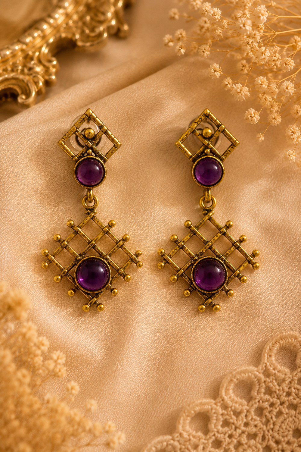 Crystal Stone Geometric Statement Earrings