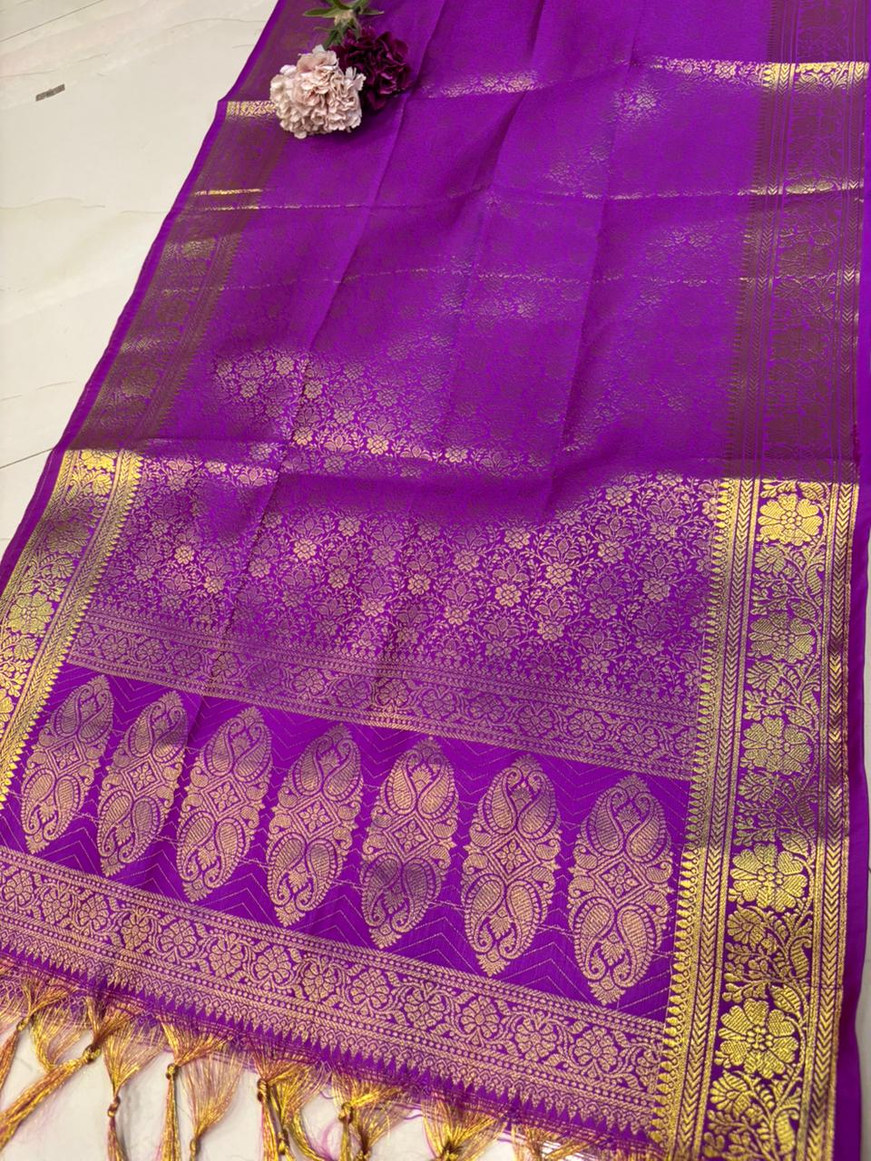 Purple Banarasi Silk Fashion Stole | Stylish Wrap for Festive , College, casual parties, & Night Outs