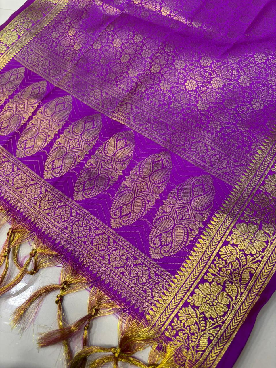 Purple Banarasi Silk Fashion Stole | Stylish Wrap for Festive , College, casual parties, & Night Outs