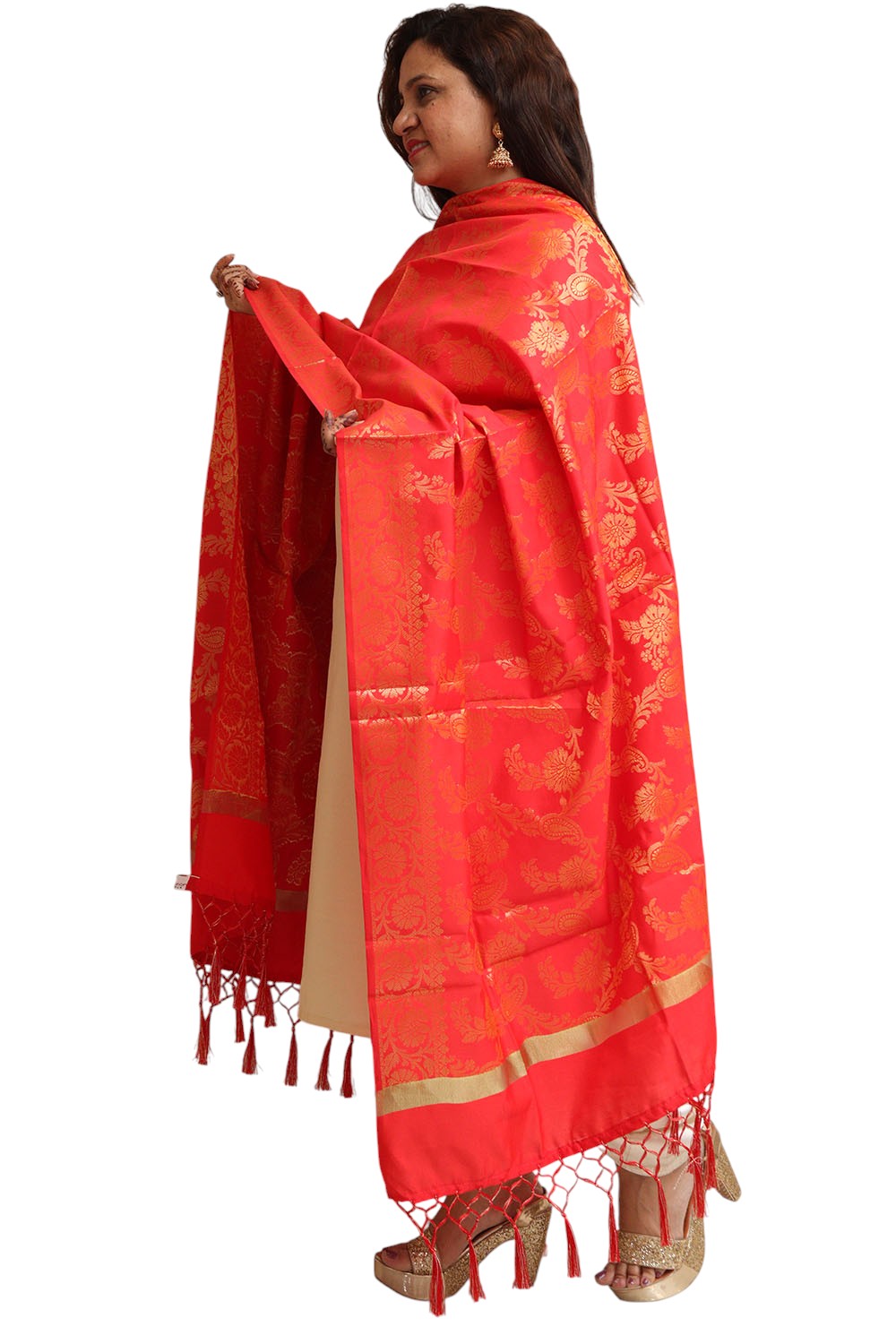 Stunning Red Banarasi Silk Dupatta - with a beautifully handcrafted matching tassel - Taniva