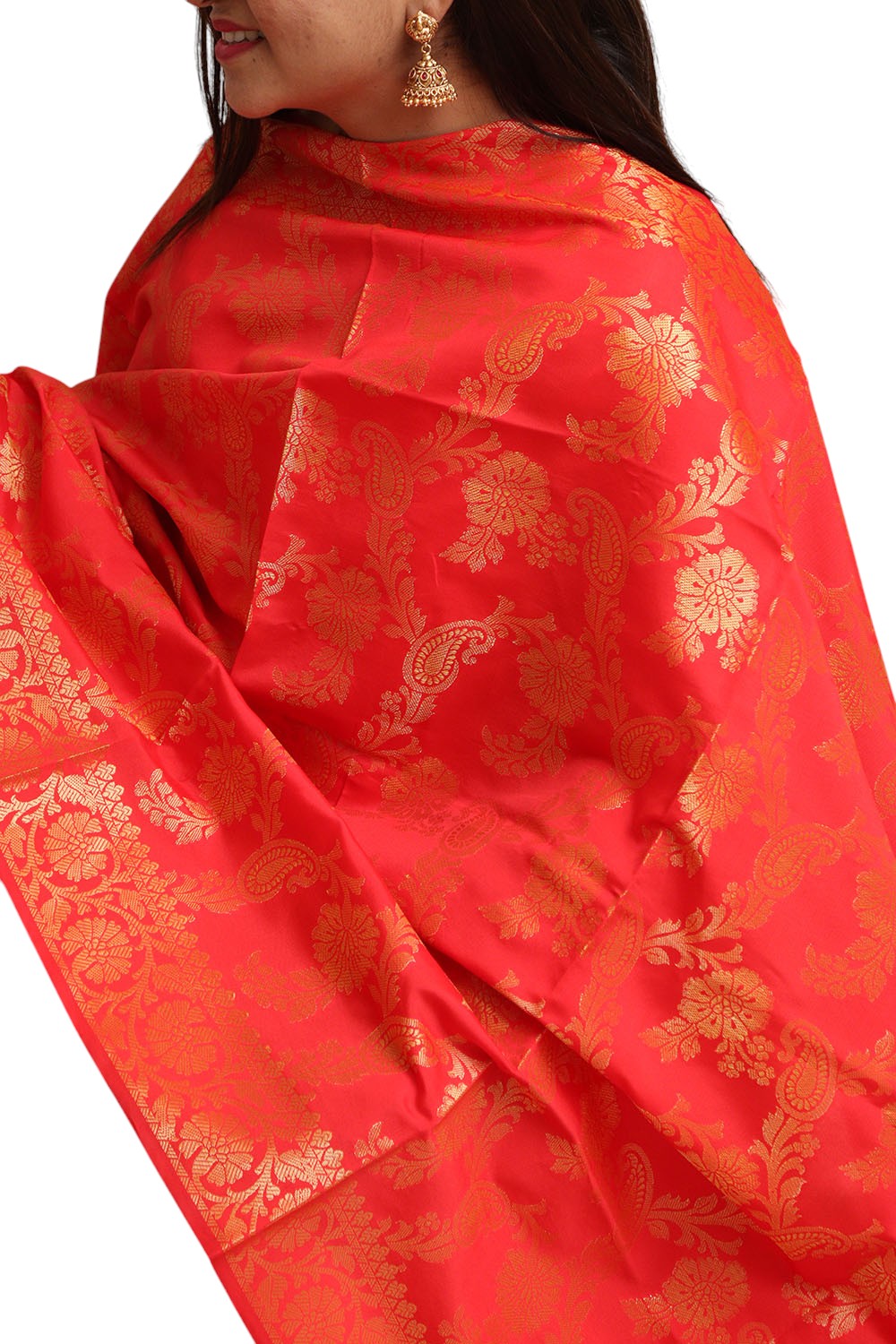 Stunning Red Banarasi Silk Dupatta - with a beautifully handcrafted matching tassel - Taniva