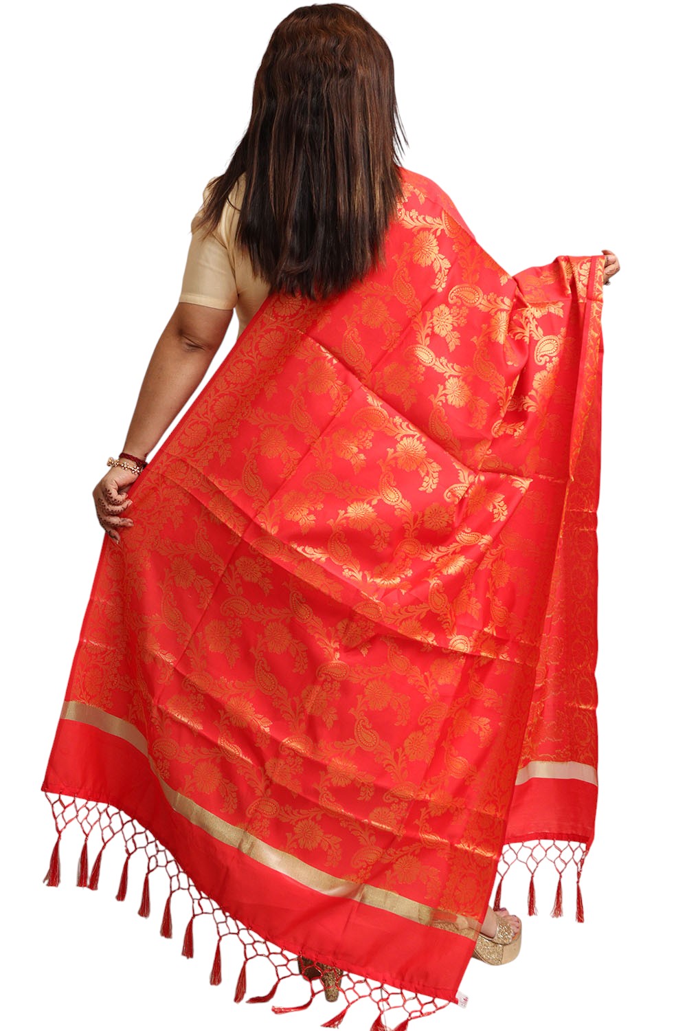Stunning Red Banarasi Silk Dupatta - with a beautifully handcrafted matching tassel - Taniva
