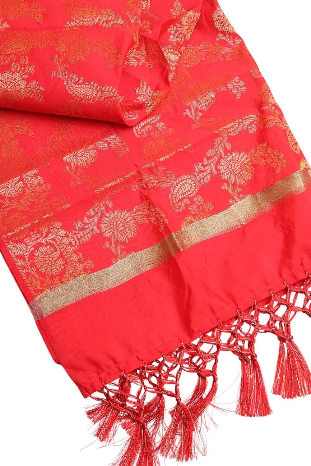 Stunning Red Banarasi Silk Dupatta - with a beautifully handcrafted matching tassel - Taniva
