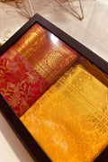 Premium Red and Yellow Banarasi Silk Fashion Stole Gift Set of Two Stylish Wrap for Festive | College | Casual | Night Parties