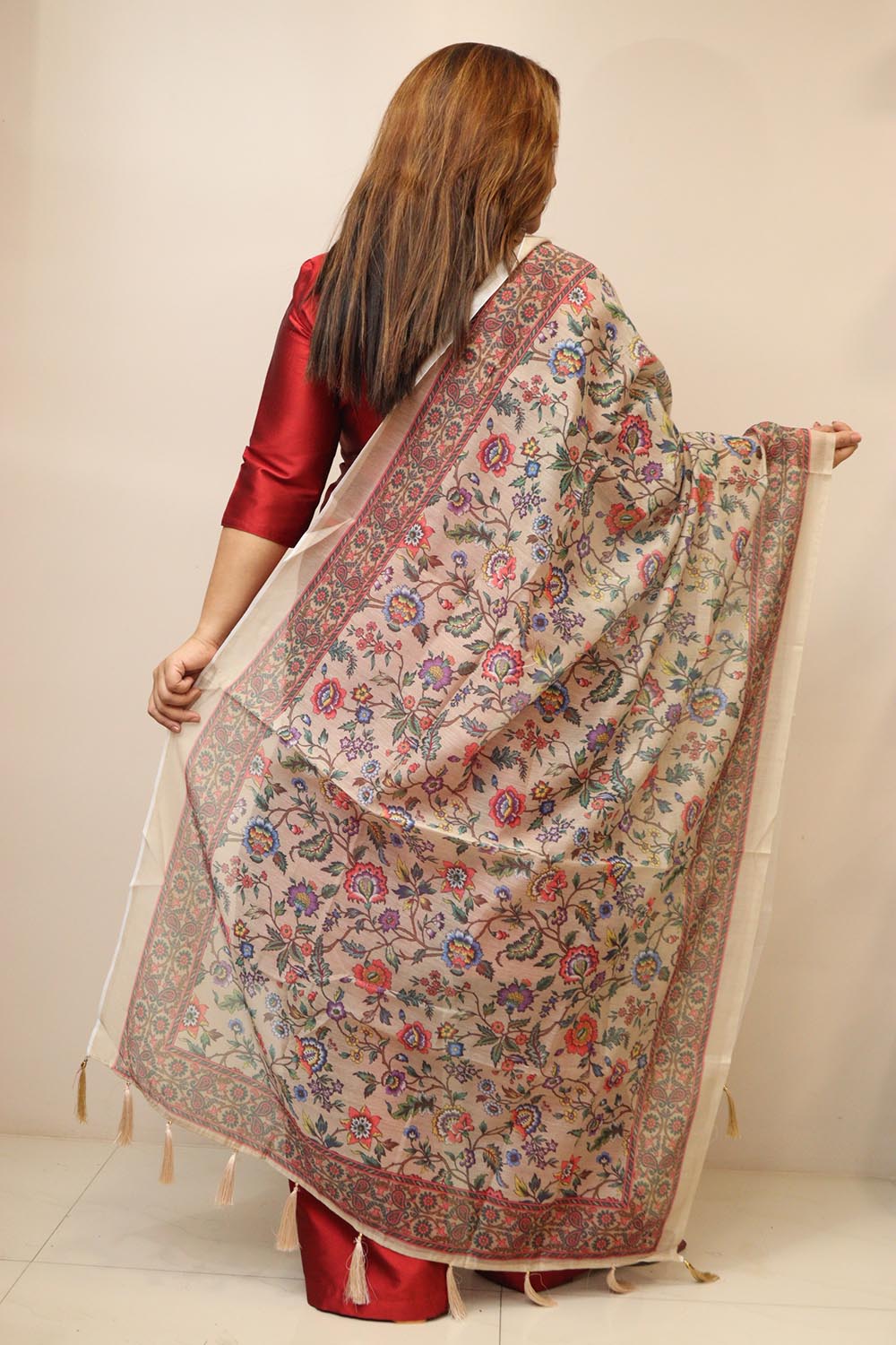 Pastel Digital Printed Chanderi Flower Design Dupatta