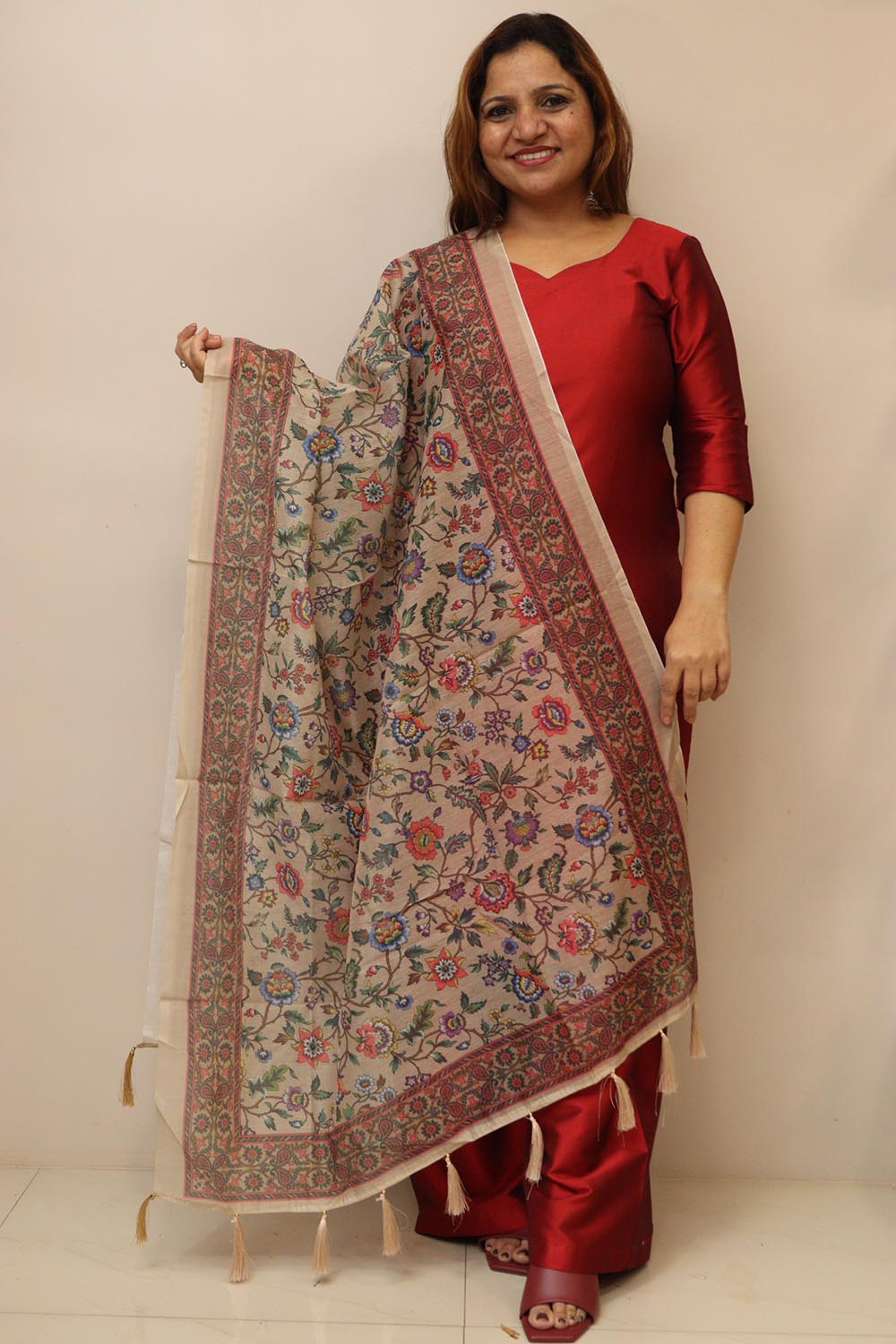 Pastel Digital Printed Chanderi Flower Design Dupatta