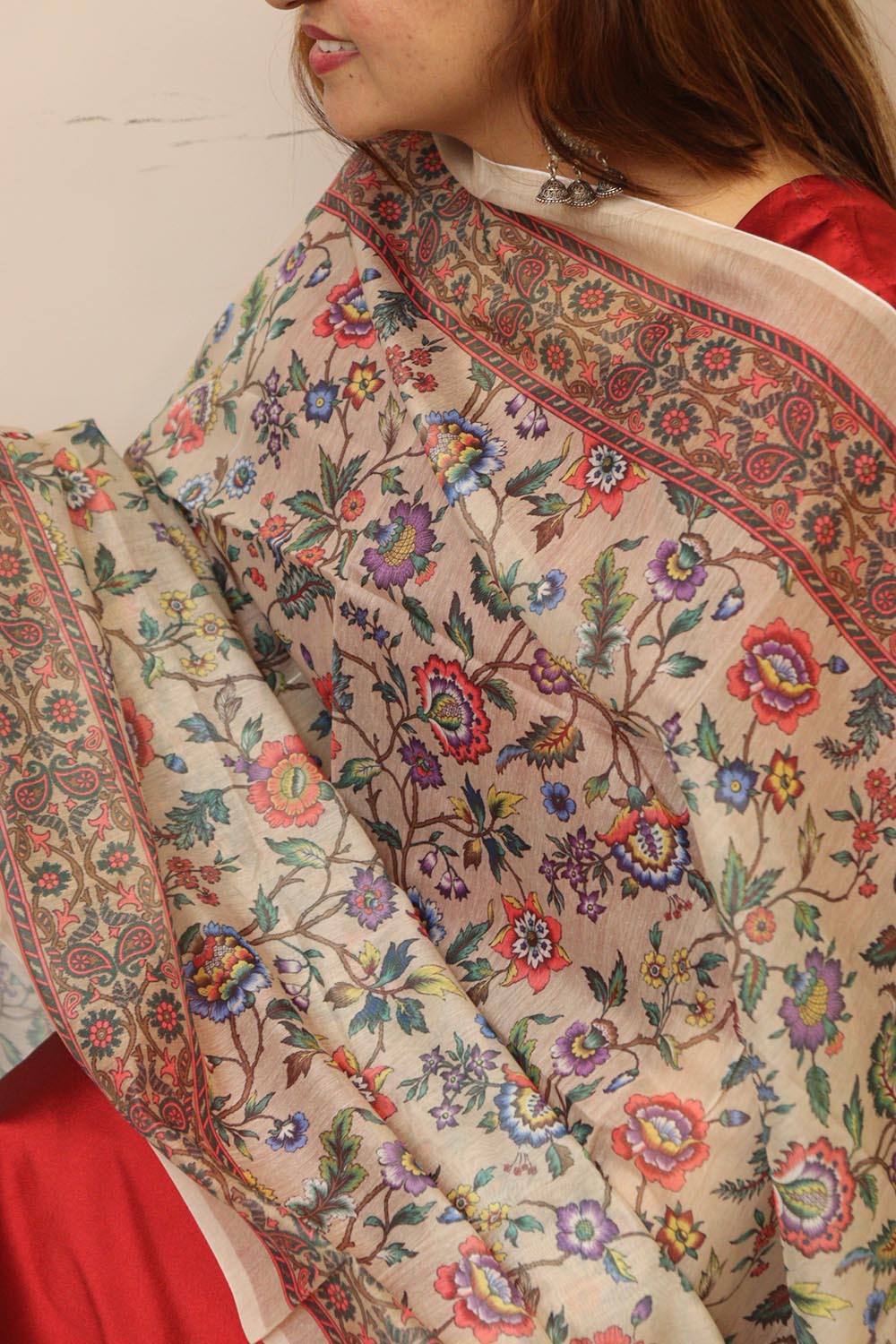 Pastel Digital Printed Chanderi Flower Design Dupatta