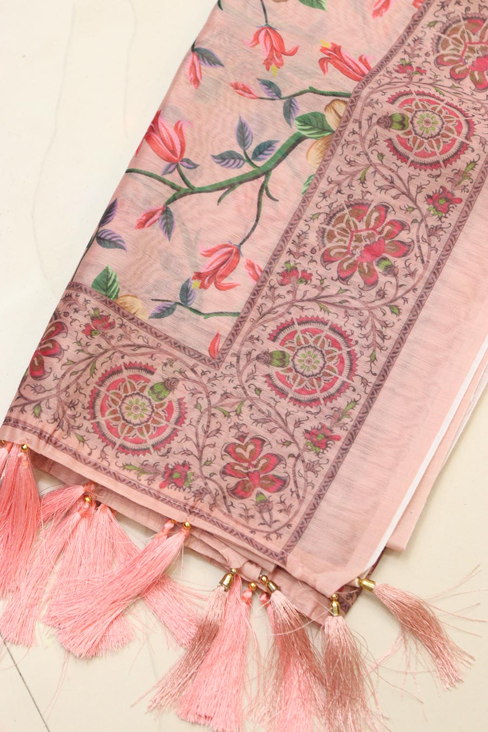 Pink Digital Printed Chanderi Flower Design Dupatta