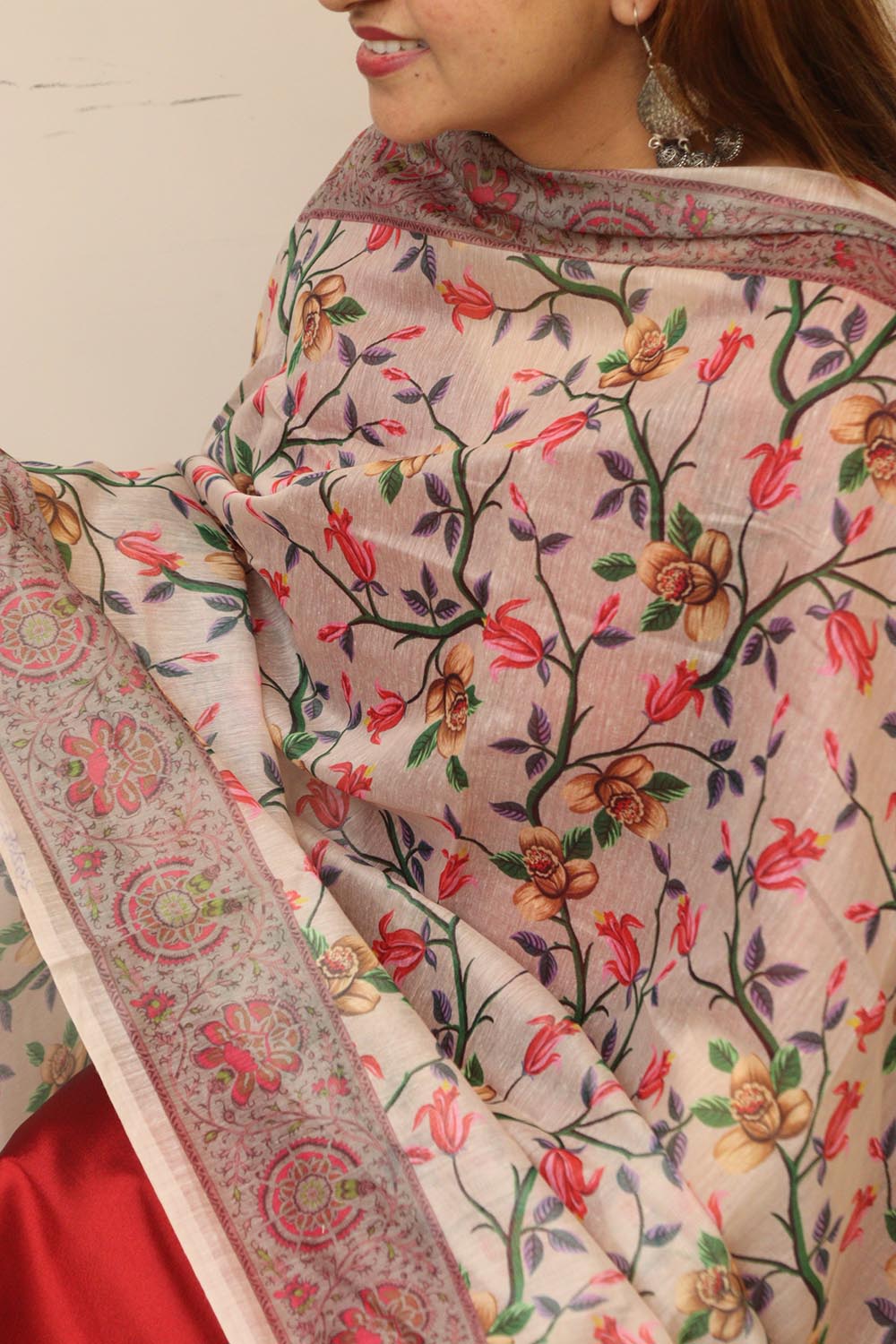 Pastel Digital Printed Chanderi Flower Design Dupatta