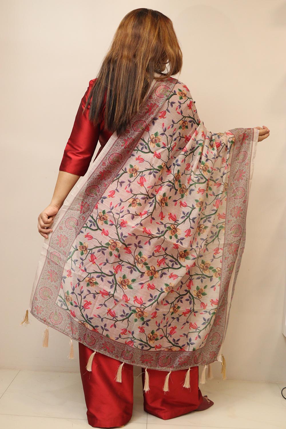 Pastel Digital Printed Chanderi Flower Design Dupatta