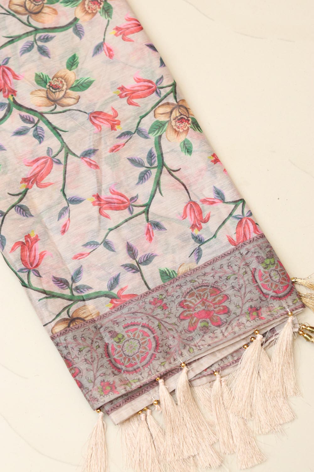 Pastel Digital Printed Chanderi Flower Design Dupatta